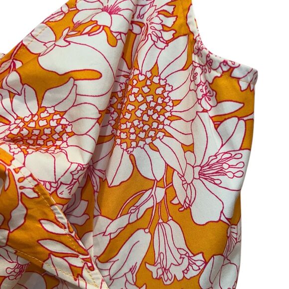 J.Crew Babydoll Crop Tank Top Womens 8 Orange‎ White Floral Button Front Bow - Picture 3 of 8